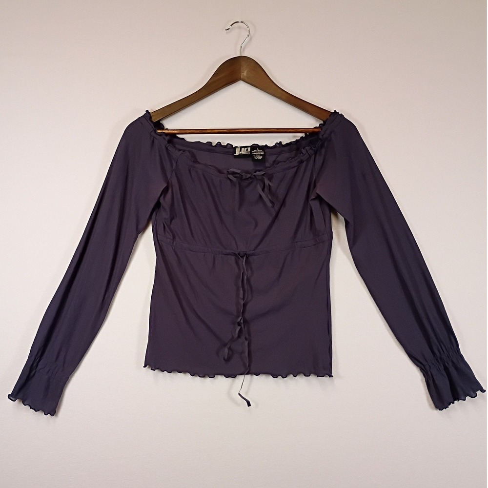 Y2K Fairycore J.LO by Jennifer Lopez Womens Large Purple Lettuce Edge Mesh Top